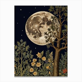 Full Moon In The Forest Style William Morris 1 Canvas Print