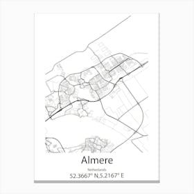 Almere,Netherlands Minimalist Map Canvas Print