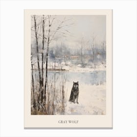Vintage Winter Animal Painting Poster Gray Wolf 3 Canvas Print