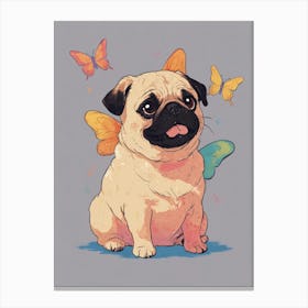 Pug With Butterflies Canvas Print