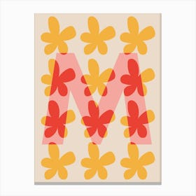 Alphabet Flower Letter M Print - Pink, Yellow, Red Canvas Print