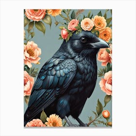 Crow With Flowers 2 Canvas Print