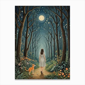 Night Stroll With Her Dog Canvas Print