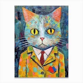 Furry Fashionista; Oil Brushed Cat Elegance Canvas Print