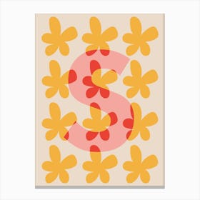Alphabet Flower Letter S Print - Pink, Yellow, Red Canvas Print