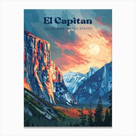 El Capitan Yosemite National Park Mountain View Art Illustration Canvas Print