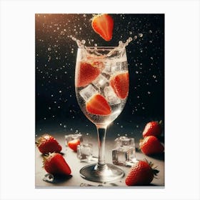 Water Splashing Strawberries Canvas Print