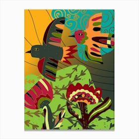 stylized birds and flowers folk art motifs 1 Canvas Print