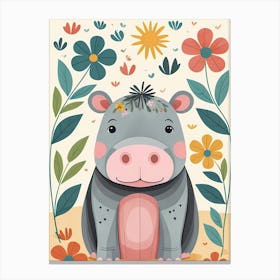 Floral Baby Hippo Nursery Illustration (23) Canvas Print