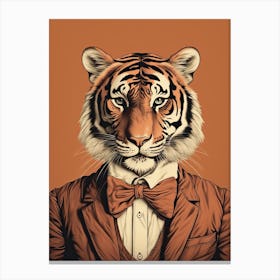 Tiger Illustrations Wearing A Brown Tuxedo Canvas Print