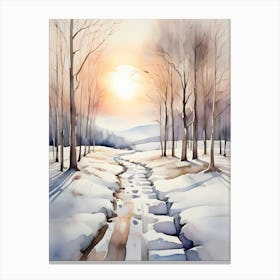 Winter Landscape Watercolor Painting 2 Canvas Print