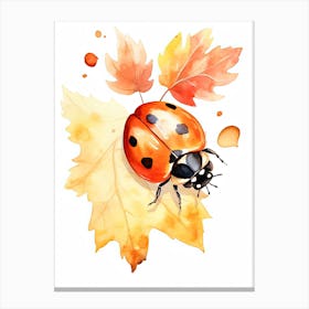 Ladybug Watercolour In Autumn Colours 3 Canvas Print
