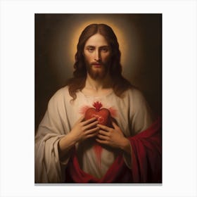 Sacred Heart Of Jesus, Oil On Canvas Portuguese School, 19th Century 004 Canvas Print