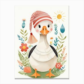 Floral Cute Baby Goose Nursery Illustration (18) Canvas Print