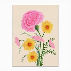 Spring Symphony - Modern Pink and Yellow Flowers Canvas Print