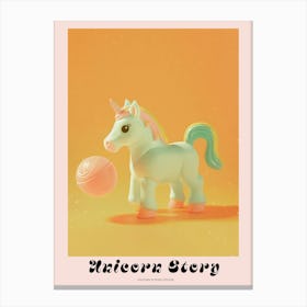 Toy Unicorn Playing Soccer Orange Pastel Poster Canvas Print