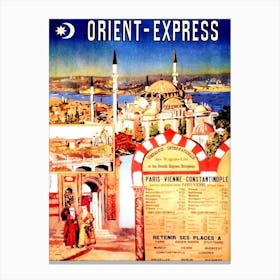 Paris Vienna Constantinople, Vintage Railway Poster Canvas Print