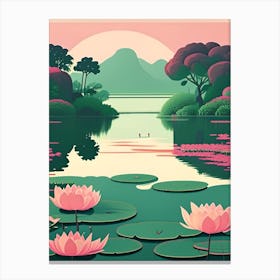 Water Lily Pond Landscapes Waterscape Retro Illustration 1 Canvas Print