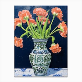 Flowers In A Vase Still Life Painting Carnation Dianthus 2 Canvas Print