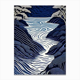 Flowing Water Waterscape Linocut 1 Canvas Print