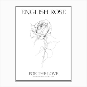 English Rose Black And White Line Drawing 39 Poster Canvas Print