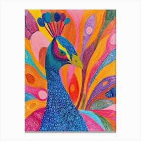 Rainbow Peacock Feathers Felt Tip Portrait Canvas Print