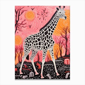 Giraffe Linocut Inspired Pink & Green Canvas Print