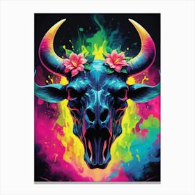 Floral Bull Skull Neon Iridescent Painting (10) Canvas Print