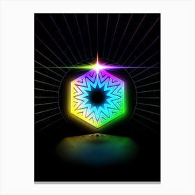 Neon Geometric Glyph in Candy Blue and Pink with Rainbow Sparkle on Black n.0377 Canvas Print