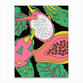 Okinawa Exotic Goya, bitter melon, papaya, Karela, dragonfruit, pavakkai Vegetables Green And Pink (papaya, dragonfruit, goya, Malay, Tamil, Tagalog) Canvas Print