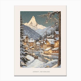 Vintage Winter Poster Zermatt Switzerland 3 Canvas Print