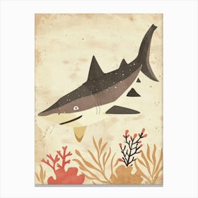 Cute Beige Tones Shark With Coral 1 Canvas Print