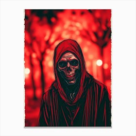 Skeleton In Red Hood Canvas Print