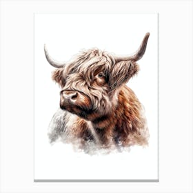 Adorable Highland Cow Watercolor Painting Portrait Canvas Print