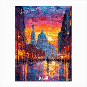 Milan City Skyline, abstract cubism vibrant Poster Canvas Print