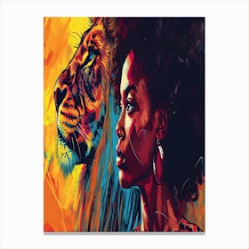 Lion And Woman Canvas Print