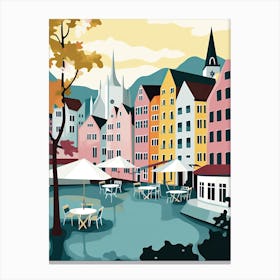 Bergen, Norway, Flat Pastels Tones Illustration 2 Canvas Print