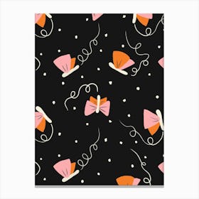 Fluttering Retro Fireflies Peach and Pink on Black Canvas Print