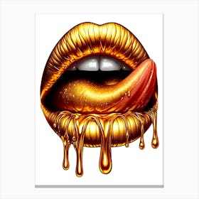 Gold Dripping Lips Canvas Print