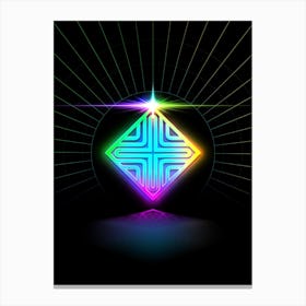 Neon Geometric Glyph in Candy Blue and Pink with Rainbow Sparkle on Black n.0015 Canvas Print