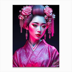 Geisha In Pink Neon Canvas Print