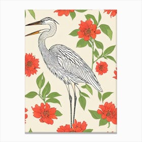 Great Blue Heron 2 William Morris Style Bird Canvas Print