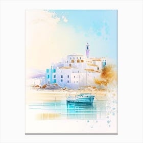 Paros Greece Watercolour Pastel Tropical Destination Canvas Print