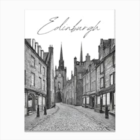 Edinburgh Streets, Black And White Illustration Canvas Print