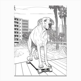 Great Dane Dog Skateboarding Line Art 1 Canvas Print