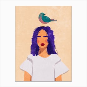 Girl with Bird Canvas Print
