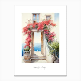 Amalfi, Italy   Mediterranean Doors Watercolour Painting 11 Poster Canvas Print