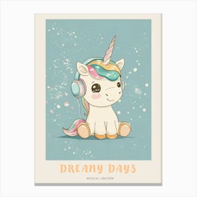 Pastel Unicorn Listening To Music With Headphones 2 Poster Canvas Print