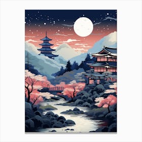 Winter Travel Night Illustration Hakone Japan 1 Canvas Print