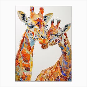 Geometric Colourful Giraffe & Calf 1 Canvas Print